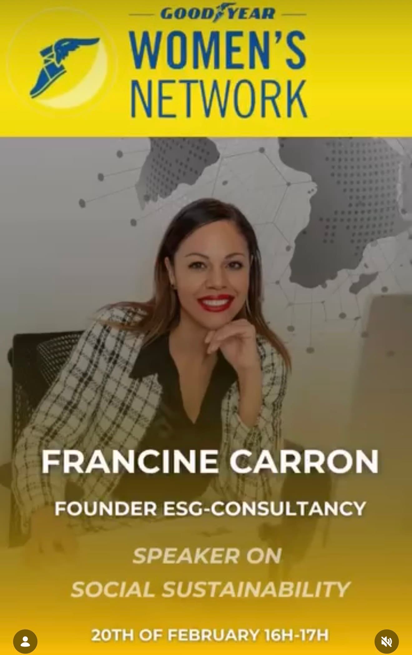 Francine Carron, ESG-Consultancy founder, speaking on social sustainability for the Goodyear Women's Network.